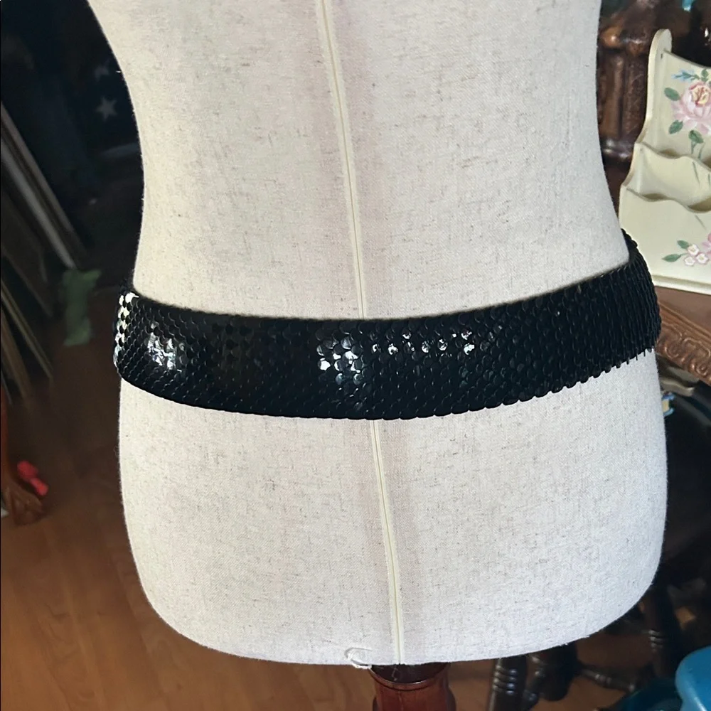 Vintage Black Metal Fish Scales Stretch Belt with Silver Buckle